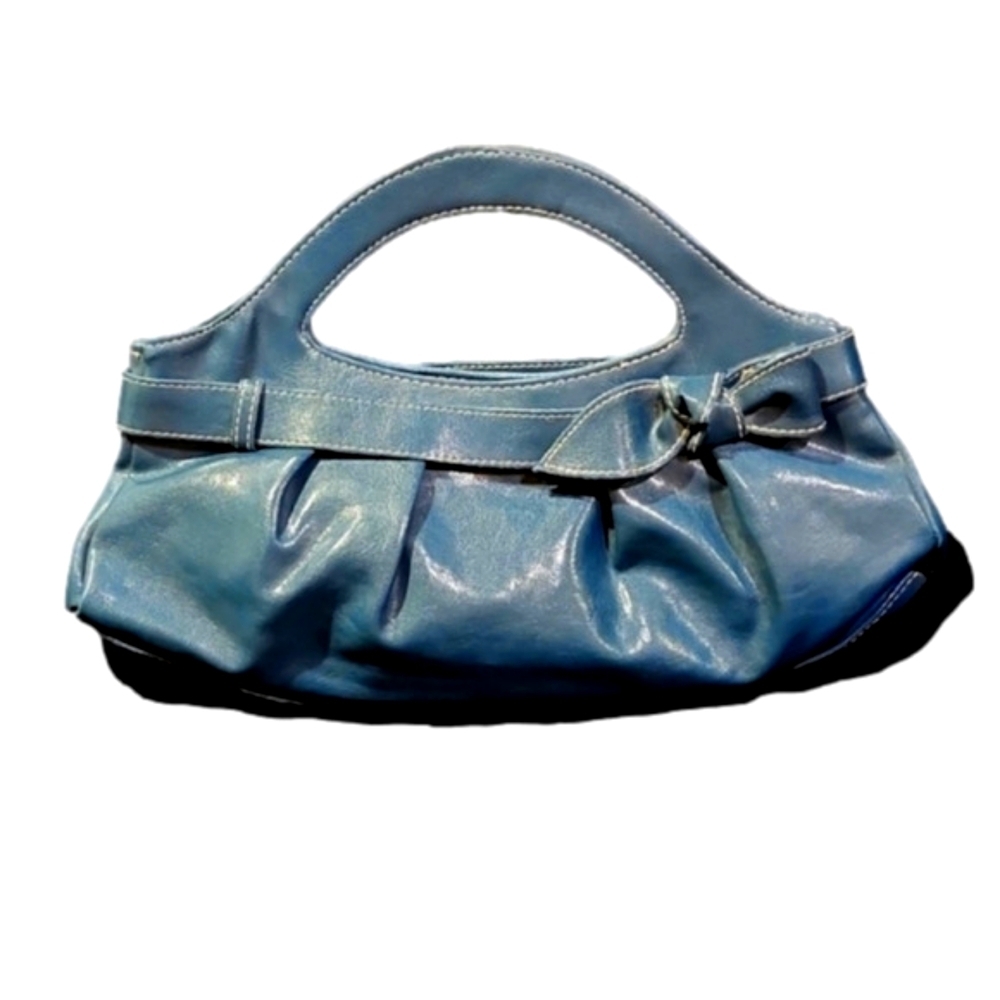 Fashion Express teal blue top handle clutch very good condition